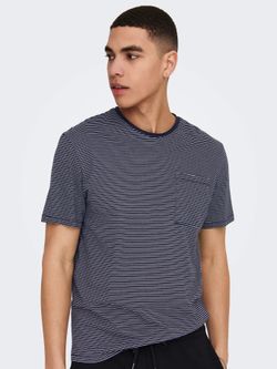 Camiseta m/c con rayas finas Only & Sons Dark Navy