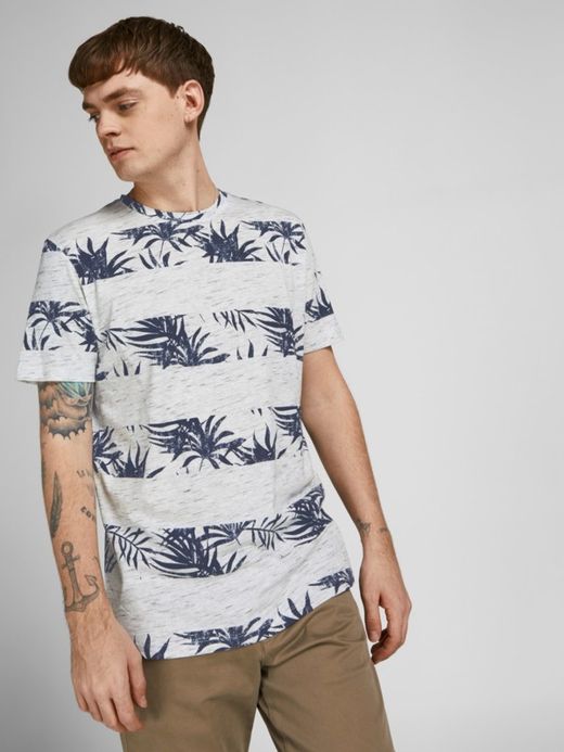 Camiseta m/c con rayas & hojas palmeras Jack & Jones Cloud Dancer
