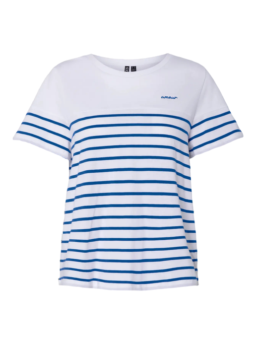 Camiseta m/c con rayas marineras Pieces Bright White