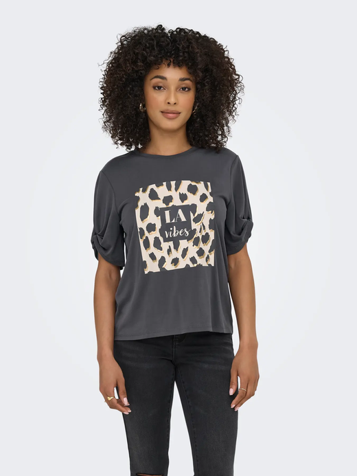 Camiseta m/c con serigrafía animal print Only Black