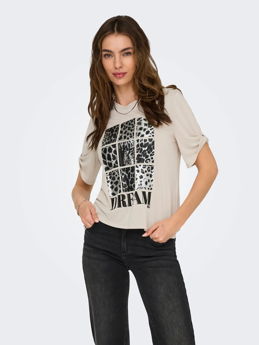 Camiseta m/c con serigrafía animal print Only Pumice Stone