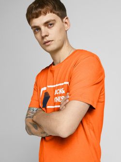 Camiseta m/c con serigrafía branding Jack & Jones Orange