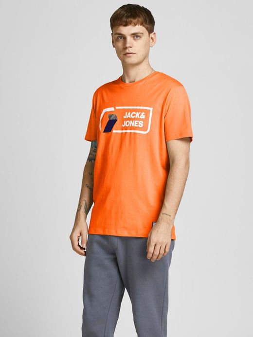 Camiseta m/c con serigrafía branding Jack & Jones Orange