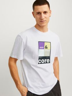 Camiseta m/c con serigrafía branding multicolor Jack & Jones White