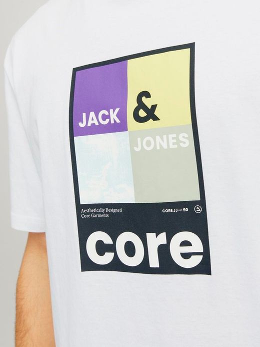 Camiseta m/c con serigrafía branding multicolor Jack & Jones White