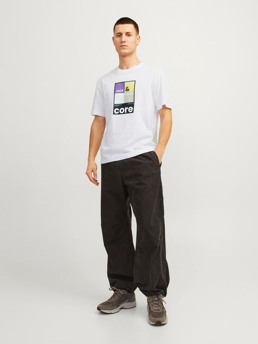Camiseta m/c con serigrafía branding multicolor Jack & Jones White