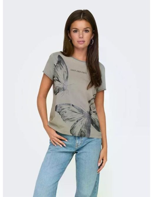 Camiseta m/c con serigrafía "Lost and free" Only Grey