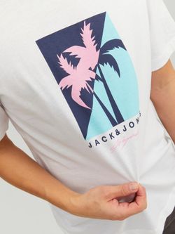 Camiseta m/c con serigrafía palmeras Jack & Jones Bright White