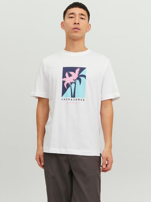 Camiseta m/c con serigrafía palmeras Jack & Jones Bright White