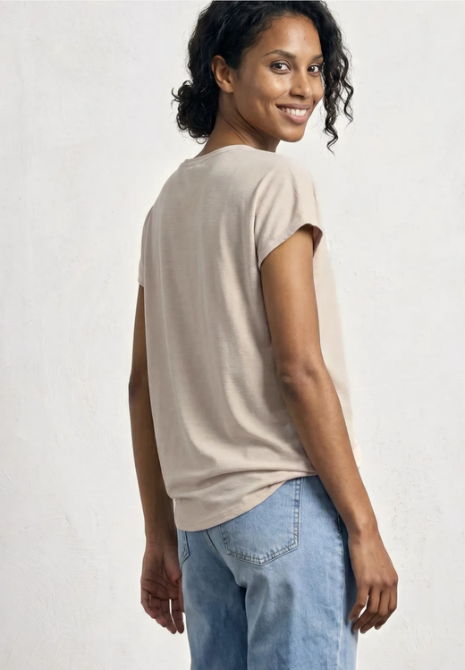 Camiseta m/c de cuello drapeado Street One Sand