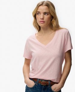 Camiseta m/c de cuello pico Superdry Pale Pink