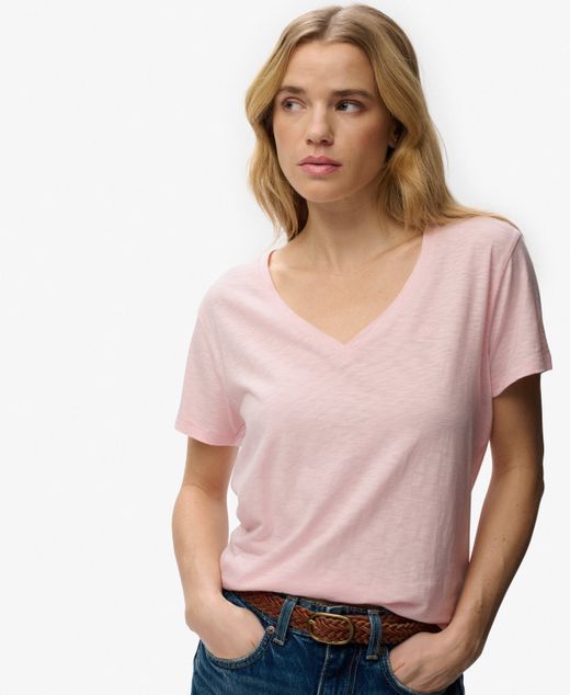 Camiseta m/c de cuello pico Superdry Pale Pink