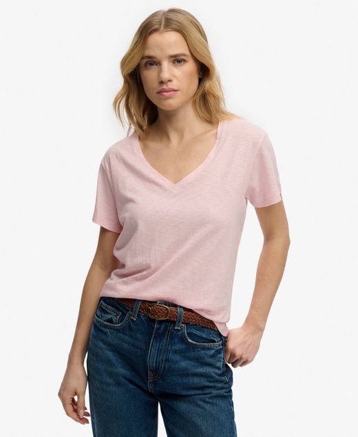 Camiseta m/c de cuello pico Superdry Pale Pink