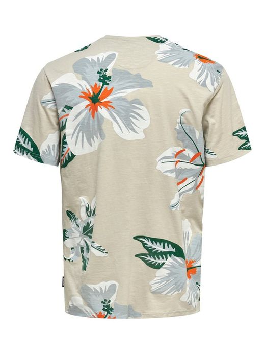 Camiseta m/c estampada flores tropicales Only & Sons Silver Mink