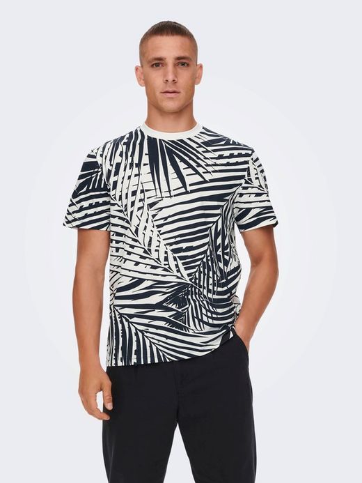 Camiseta m/c estampada hojas palmera Only & Sons Dark Navy