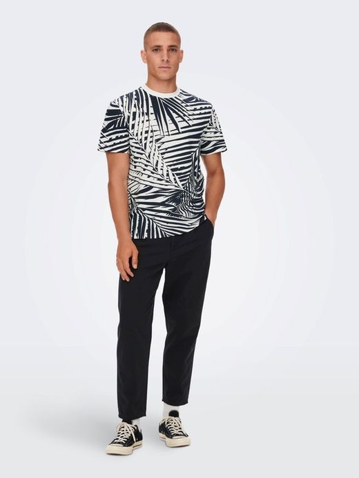 Camiseta m/c estampada hojas palmera Only & Sons Dark Navy