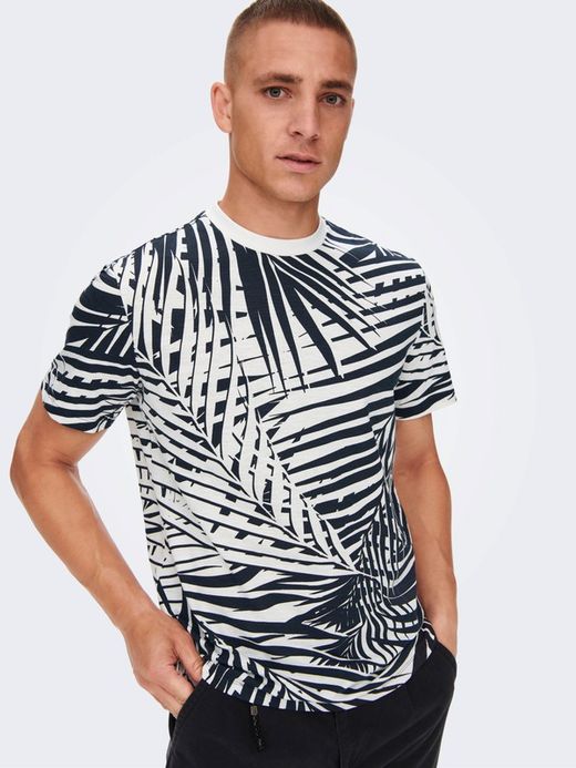 Camiseta m/c estampada hojas palmera Only & Sons Dark Navy