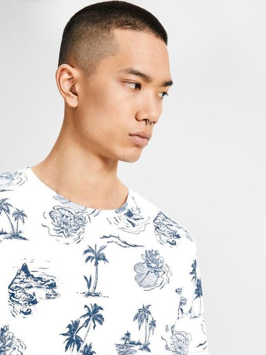 Jack & Jones Cloud Dancer - T-shirt manches longues imprimé palmiers