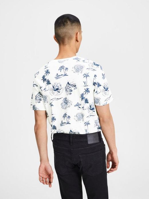 Jack & Jones Cloud Dancer - T-shirt manches longues imprimé palmiers