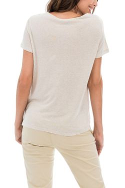 Camiseta de manga corta con punto calado en hombros Salsa Beige