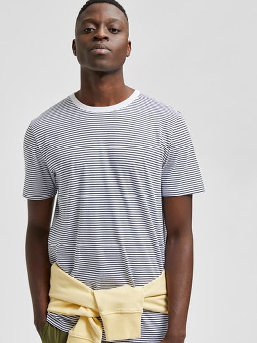 Camiseta m/c rayas horizontales Selected Bright White