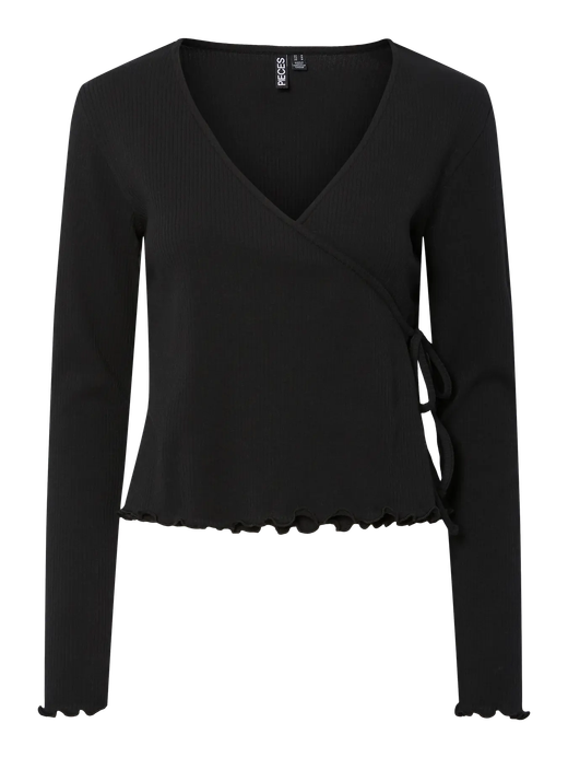 Camiseta m/l canalé cruzada Pieces Black