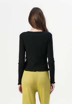 Camiseta m/l canalé cruzada Pieces Black