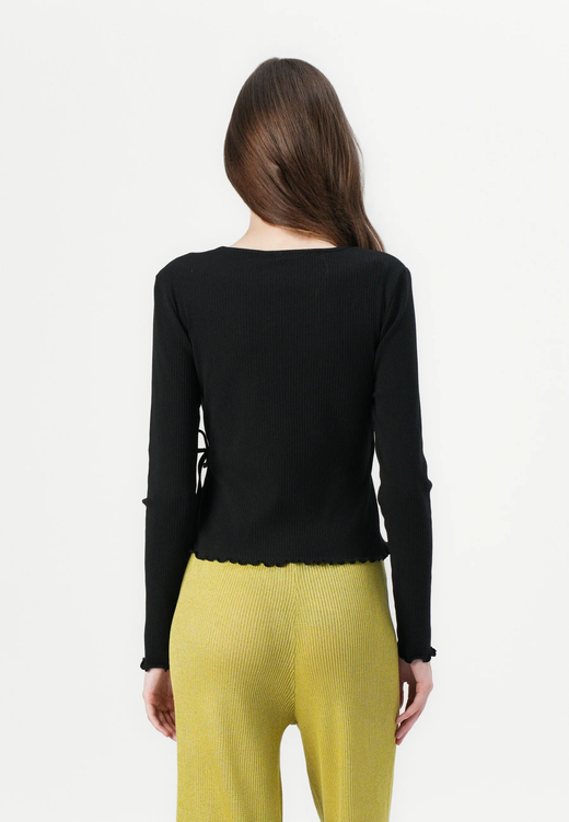 Camiseta m/l canalé cruzada Pieces Black