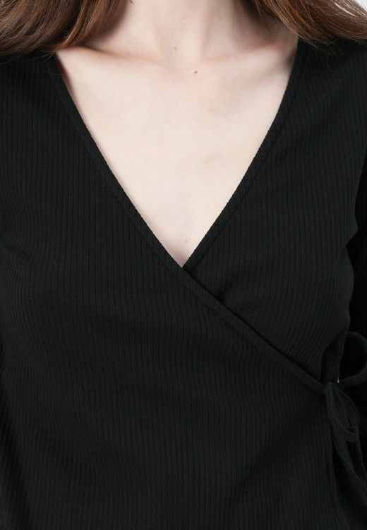 Camiseta m/l canalé cruzada Pieces Black