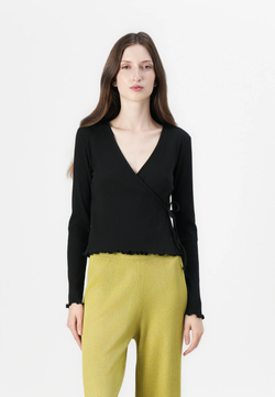 Camiseta m/l canalé cruzada Pieces Black