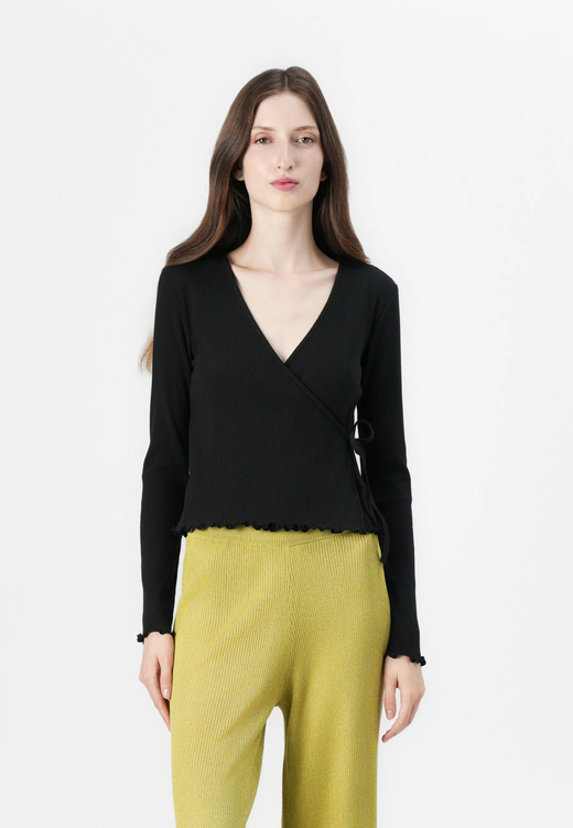 Camiseta m/l canalé cruzada Pieces Black