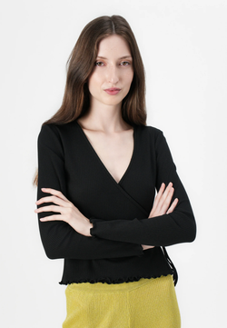 Camiseta m/l canalé cruzada Pieces Black