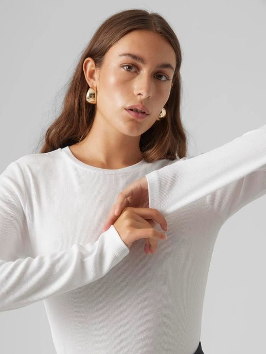 Camiseta m/l canalé Vero Moda Bright White