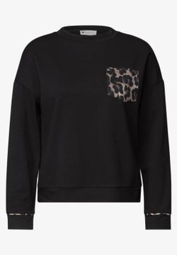 Camiseta m/l con bolsillo animal print Street One Black Coffee