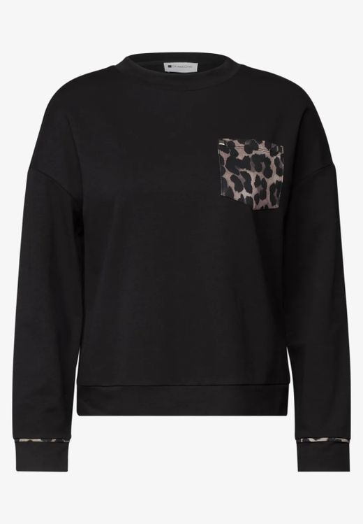 Camiseta m/l con bolsillo animal print Street One Black Coffee