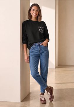 Camiseta m/l con bolsillo animal print Street One Black Coffee