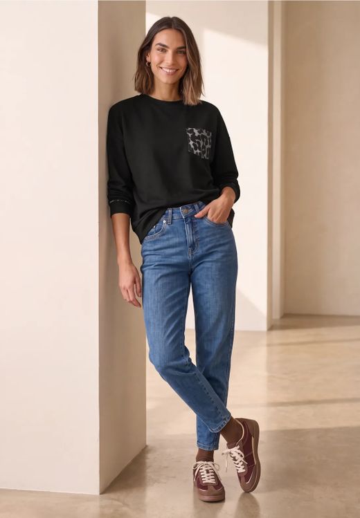 Camiseta m/l con bolsillo animal print Street One Black Coffee