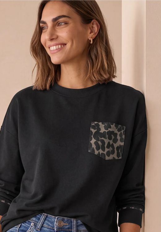 Camiseta m/l con bolsillo animal print Street One Black Coffee