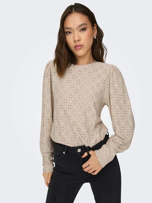 Camiseta m/l con calado floral Jdy Cement