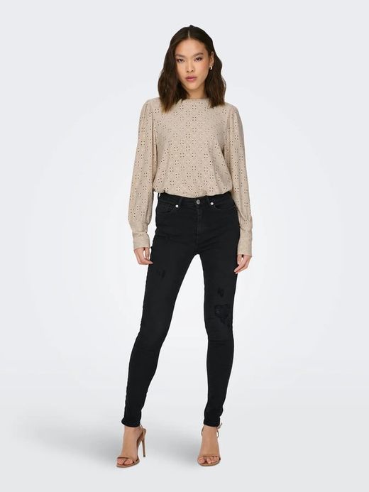 Camiseta m/l con calado floral Jdy Cement