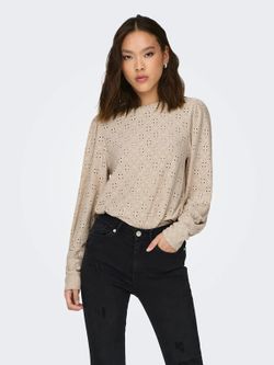 Camiseta m/l con calado floral Jdy Cement