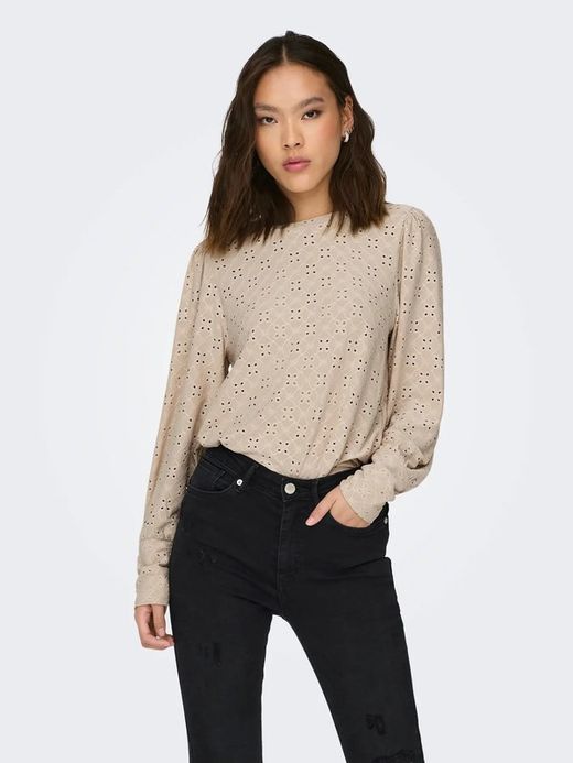 Camiseta m/l con calado floral Jdy Cement