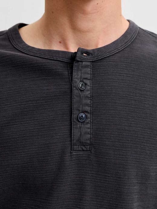 Camiseta m/l con cuello de botones Jack & Jones Dark Navy