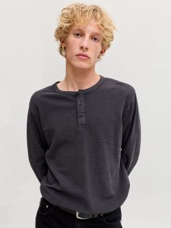 Camiseta m/l con cuello de botones Jack & Jones Dark Navy