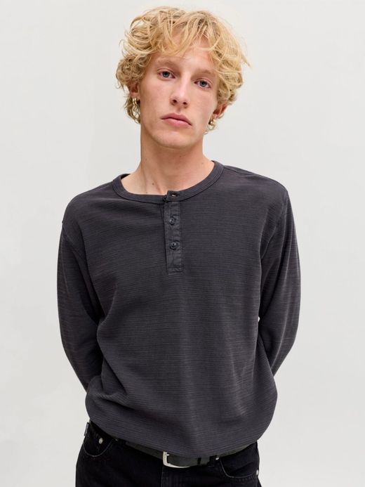 Camiseta m/l con cuello de botones Jack & Jones Dark Navy