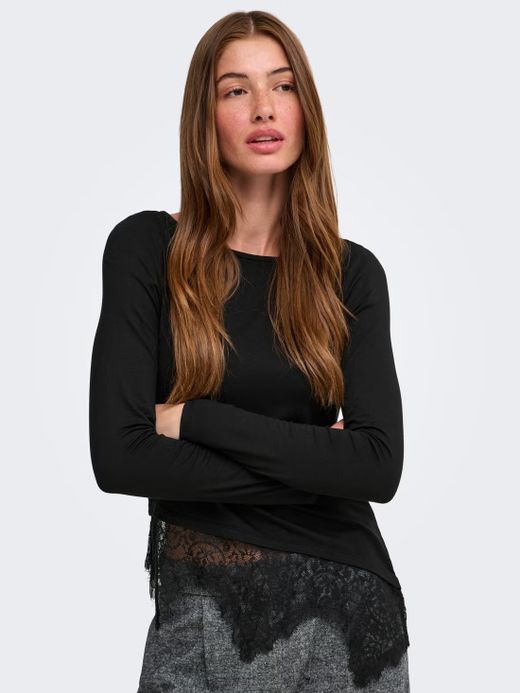 Camiseta m/l con detalle puntilla Only Black