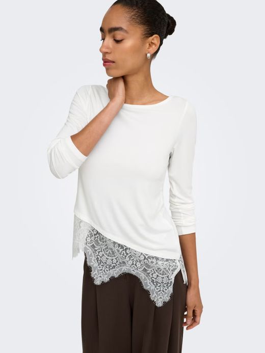 Camiseta m/l con detalle puntilla Only Cloud Dancer