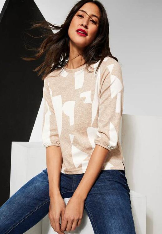 Camiseta m. 3/4 con estampado geométrico Street One Sand