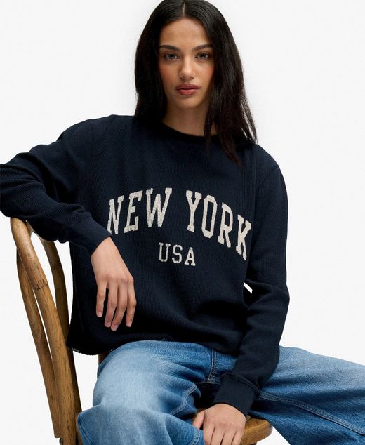 Camiseta m/l con letras New York Superdry Eclipse Navy