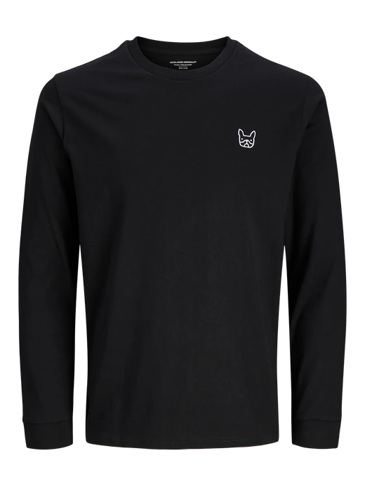 Camiseta m/l con pequeño logo bulldog bordado Jack & Jones Black